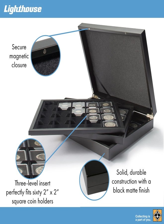 Lighthouse - VOLTERRA Deluxe Coin Display Case with 3 Wood Framed Trays for 60 2" x 2" Coin Holders or QUADRUM Snaplocks - Black - Image 3